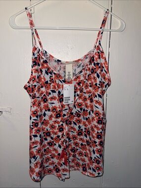 H&M Orange and Navy Floral Tie-Front Camisole